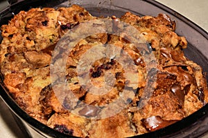 Freshly baked dish of a French toast casserole