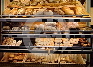 Freshly baked gourmet breads for sale in German bakery