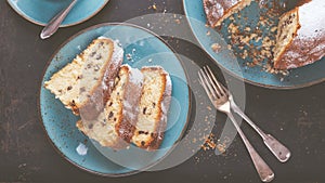 Freshly baked gugelhupf with a cup of coffee crema