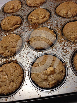 Freshly Baked Homemade Apple Muffins In Muffin Pan