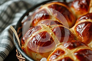 Freshly Baked Hot Cross Buns in Basket