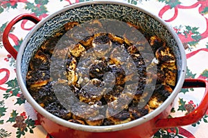 Freshly baked hungarian christmas mÃ¡kos guba in a hot pan