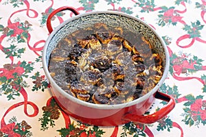 Freshly baked hungarian christmas mÃ¡kos guba in a hot pan