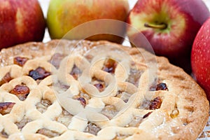 Freshly baked lattice apple pie