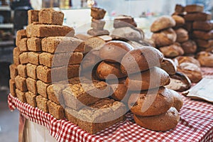 Freshly baked loaves of bread at the market