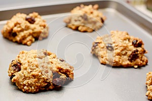 Freshly baked oatmeal raisin cookies