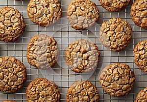 Freshly Baked Peanut Butter Cookies Cooling on a Wire Rack