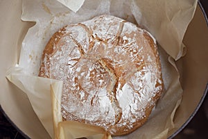 Freshly baked pot bread straight from the oven.