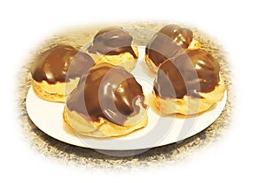 Freshly baked profiteroles choux pastry desert sweets cakes patisserie