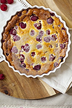 Freshly baked raspberry clafoutis