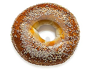 Freshly Baked Sesame Seed Bagel Isolated White Background