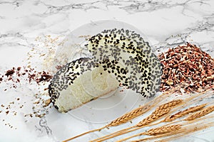 Freshly Baked Soft White Bread Roll with Black Sesame Seeds and Wheat