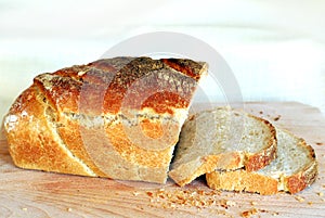 Fresh slices of sourdough bread photo