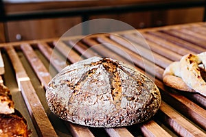 Freshly baked spelt bread made by organic whole wheat and whole spelt flour