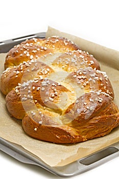 Freshly baked sweet braided bread