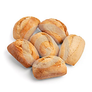 Freshly baked wheat buns isolated on white with shadow