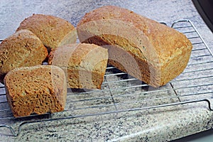 Freshly baked wholegrain spelt bread.