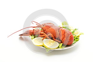 freshly boiled lobster with vegetable and lemon