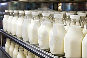 freshly bottled milk cooling in the refrigeration unit