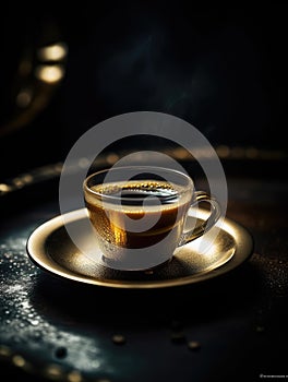 A freshly brewed espresso with a golden crema, generative AI photo