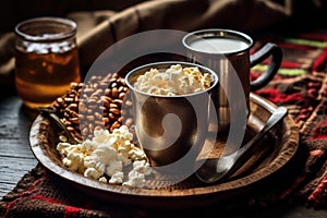 freshly brewed ethiopian coffee with a side of popcorn or bread