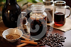 freshly brewed sarsaparilla in a vintage jar