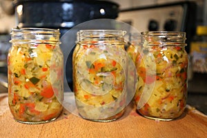 Freshly Canned Pineapple Tomato Pepper Salsa in Glass Jars