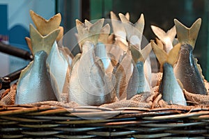 Freshly caught fish inside baskets