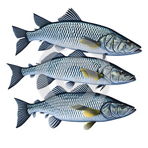 Freshly caught Sea Bass Fresh Fish on a White Background by Generative AI