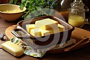 freshly churned butter in a ceramic dish