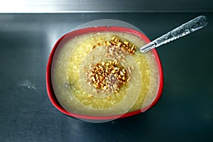 Freshly cooked Goto or rice porridge with beef innards