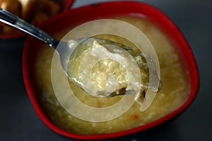 Freshly cooked Goto or rice porridge with beef innards