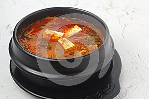 Freshly cooked Korean food called Kimchi Jjigae photo