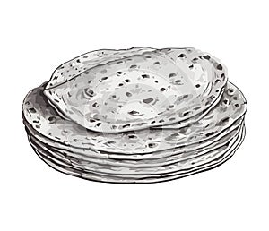 Freshly cooked pita bread stack