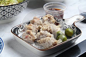 Freshly cooked steamed siomai