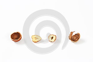 Freshly cracked hazelnuts