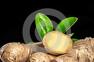 Freshly cut ginger close up