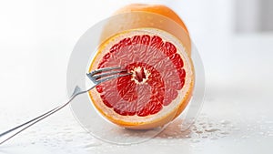 Freshly cut grapefruit half