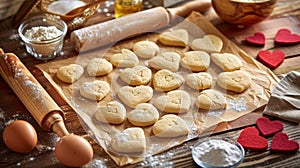 Heart-shaped cookie dough.AI generated photo
