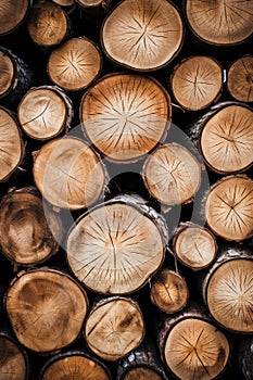 Freshly cut logs stacked showcasing wood textures