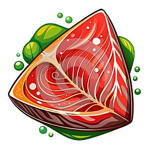 Freshly cut red tuna slice