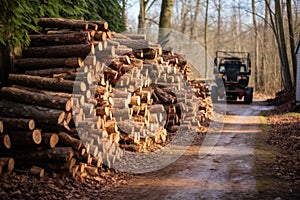 freshly cut trees piled up ready for transportation