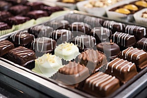 freshly dipped chocolates on setting trays