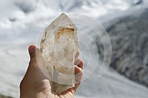 Freshly dug out natural clear quartz crystal