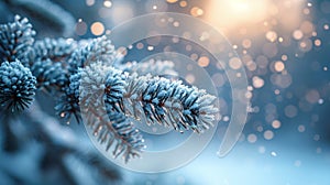 Freshly fallen snow on a pine branch