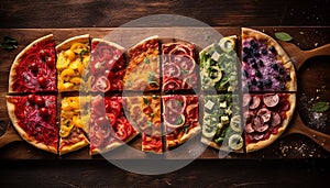 Freshly grilled gourmet pizza on rustic wooden table generated by AI