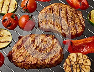 freshly grilled steaks photo