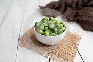 Freshly harvested cucamelons, Mexican sour gherkin pepquino or mouse melon.