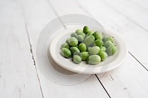 Freshly harvested cucamelons, Mexican sour gherkin pepquino or mouse melon.