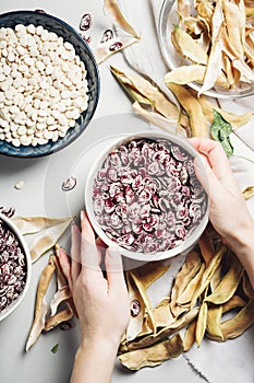 Freshly harvested dry white and red beans